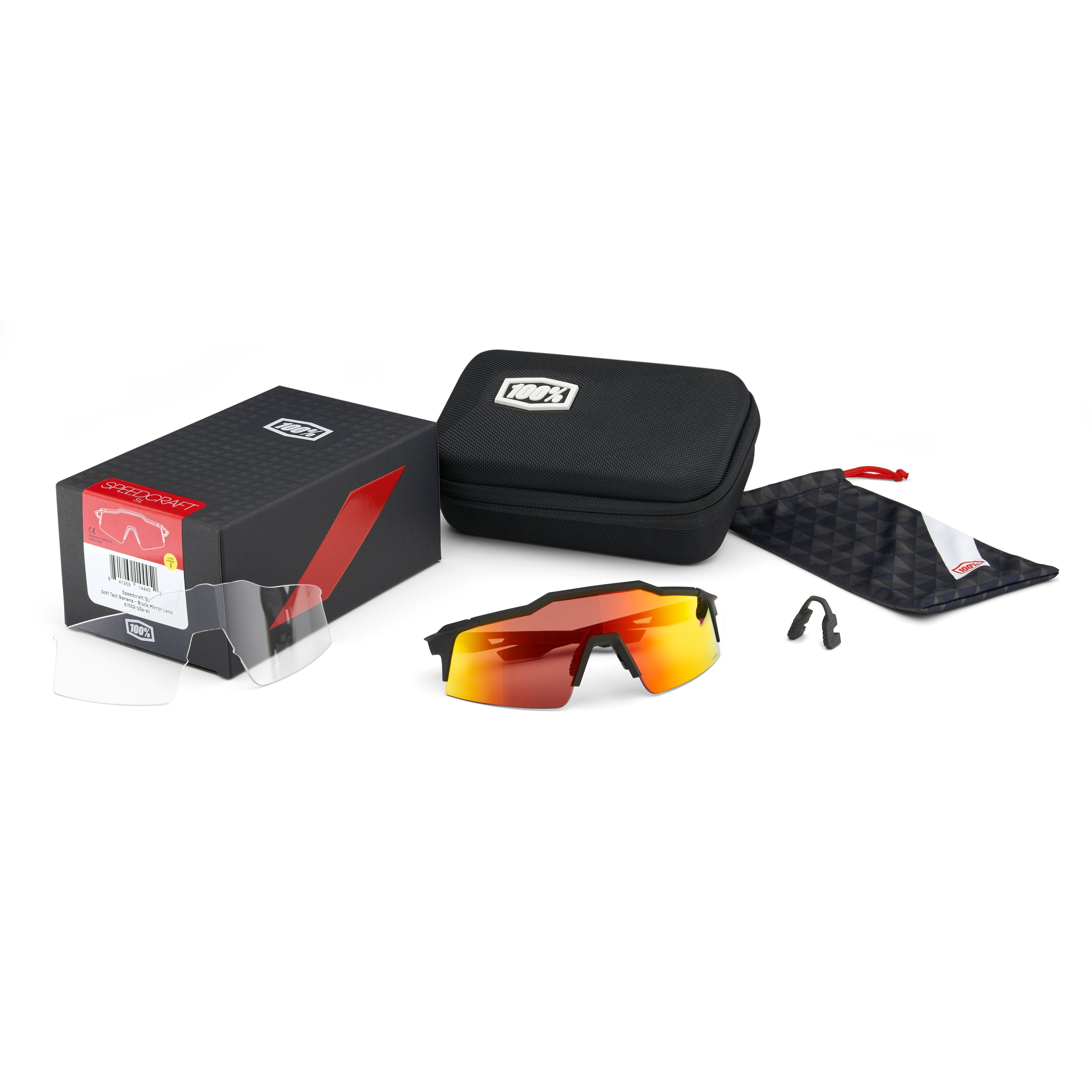 Occhiali 100% Speedtraft Speedcraft SL | Lente Iper-Rosso Multistrato Specchiata | Montatura Soft Tact Black | Unisex | Come Quelli Di Peter Sagan